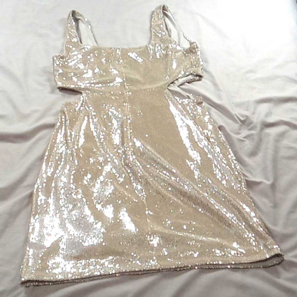 HALSTON Dress 12 Women Silver Sequence Metallic Cocktail Party Holiday NEW yy - Picture 2 of 12